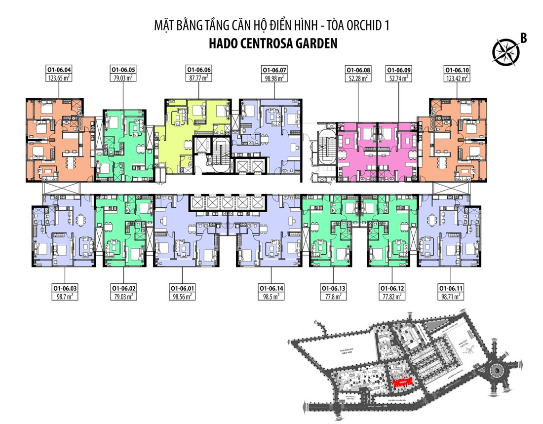 Mặt bằng tầng điển hình block Orchid 1 dự án căn hộ Hà Đô Centrosa Garden