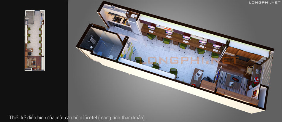 Layout một căn hộ Officetel điển hình.