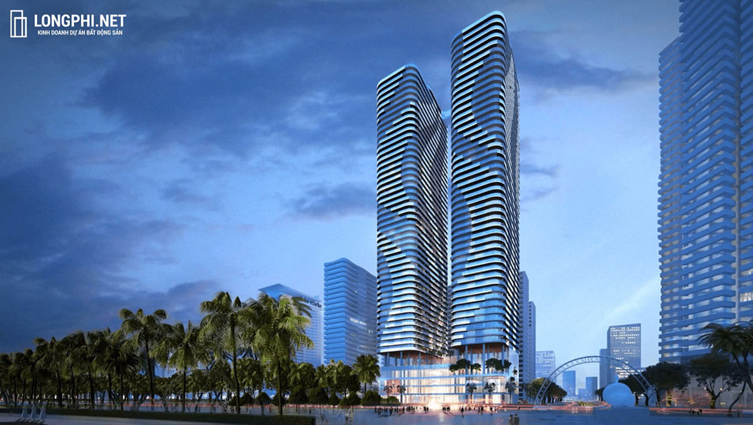 Phối cảnh tổng thể 2 tòa tháp đôi condotel T&amp;T Twin Towers.