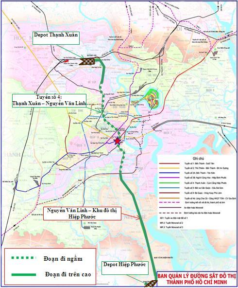 Bản đồ tuyến metro số 4 Thạnh Xuân - Hiệp Phước.