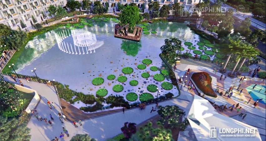 Phối cảnh hồ thiên đường trong công viên nôi khu Lunar Park dự án Green Star quận 7 - Hưng Lộc Phát.