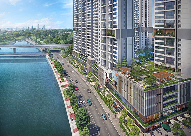 Phối cảnh khối đế thương mại tại dự án khu phức hợp Riviera Point quận 7.