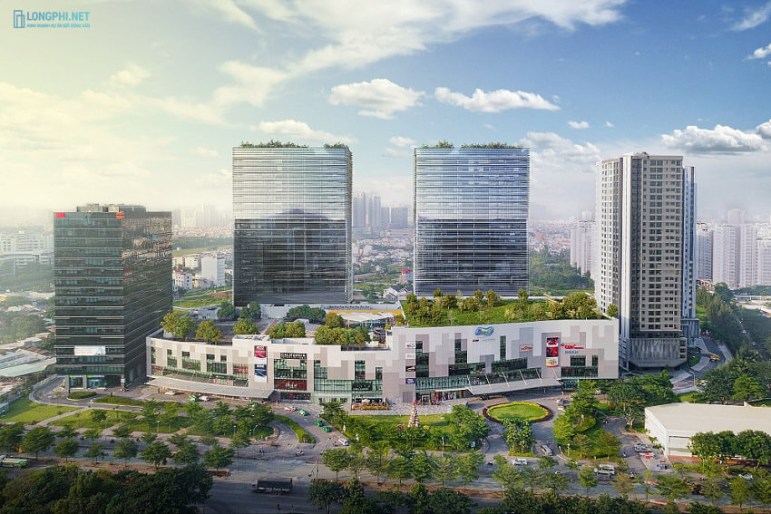 Phối cảnh 2 tòa nhà văn phòng V Plaza quận 7 của Mapletree trong khu phức hợp SaiGon South Place Complex..