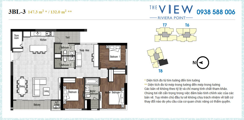 Bán căn hộ The View - Riviera Point 3 phòng ngủ lớn (3PN), diện tích 147m2, nhà thô.