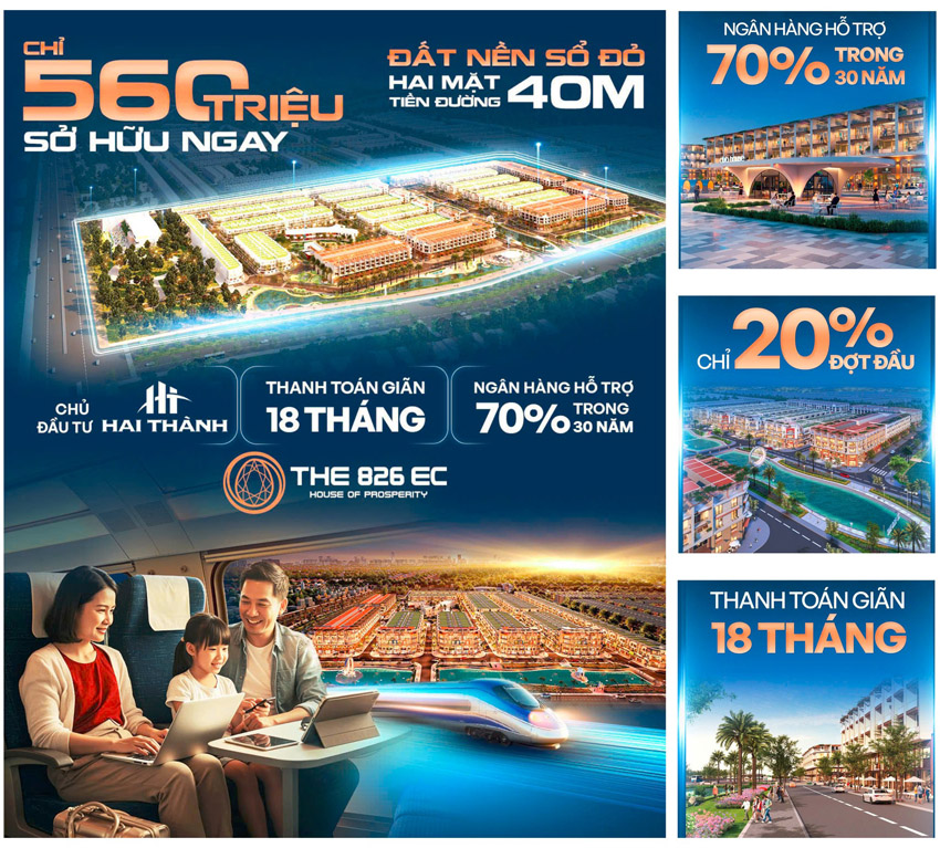 Bán đất nền dự án The 826 EC Long Hậu. Thanh toán 6 - 12 - 18 tháng.