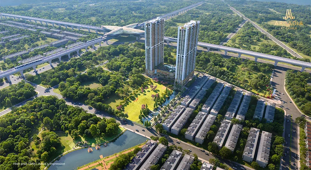 Phối cảnh tổng thể 2 tòa tháp căn hộ Arcadia at Lavila Nam Sài Gòn do liên doanh Kiến Á và Groupe Pierreval phát triển.