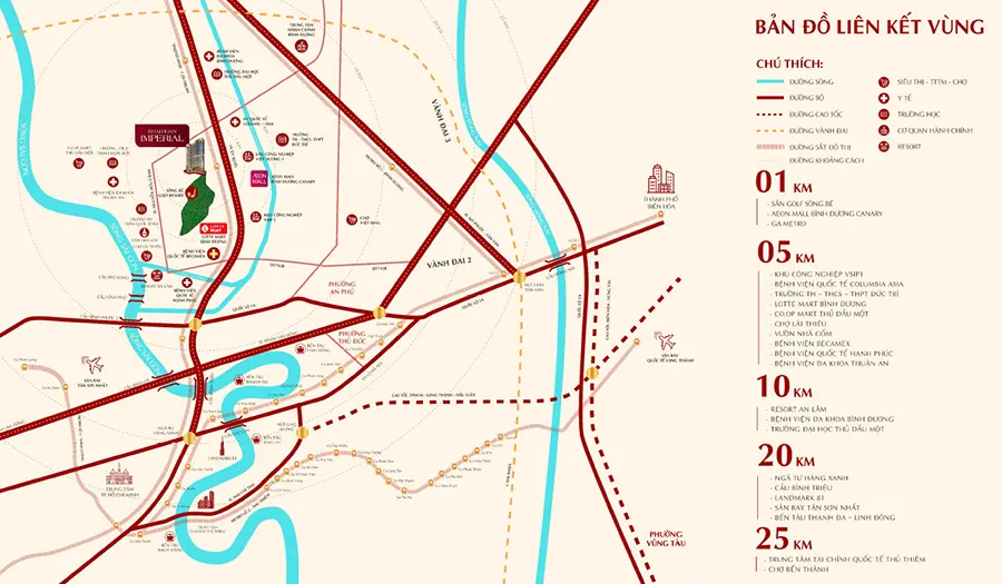 Vị trí dự án Khải Hoàn Imperial hưởng lợi mạnh sóng hạ tầng khu vực: vành đai 3, metro, và QL13 mở rộng.