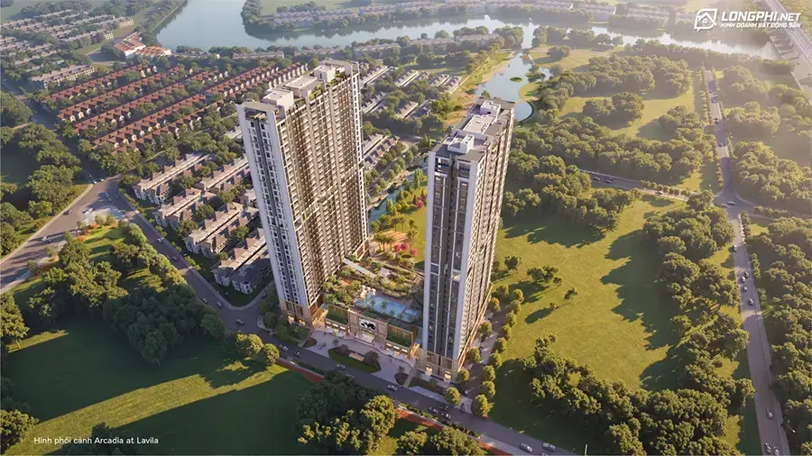 Phối cảnh tổng thể 2 tháp căn hộ dự án Arcadia at Lavila Nhà Bè (Kiến Á & Groupe PierreVal).